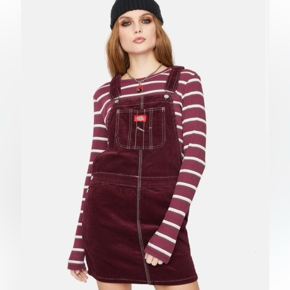 Dickies Maroon Corduroy Overall Dress